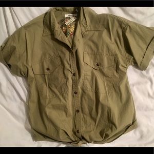 Madewell Tie-Up Green Safari Shirt with Embroidery